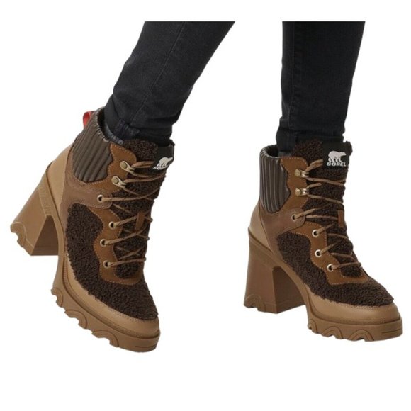 Sorel Women's Brex Heel Cozy Lace Bootie Boots IN BOX Tawny Buff Blackened Brown - Picture 2 of 10